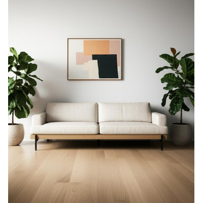 95" Beige Fabric Sofa With Black Legs