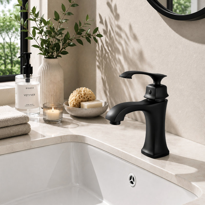 Robinet de lavabo de salle de bain à un trou, robinet de salle de bain à poignée simple avec aérateur intégré