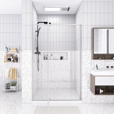 44-48"W X 74"H Framed Pivot Shower Door | Open Outside | Stop At 105 Degrees | 5/16" Tempered Glass | Brushed Nickel