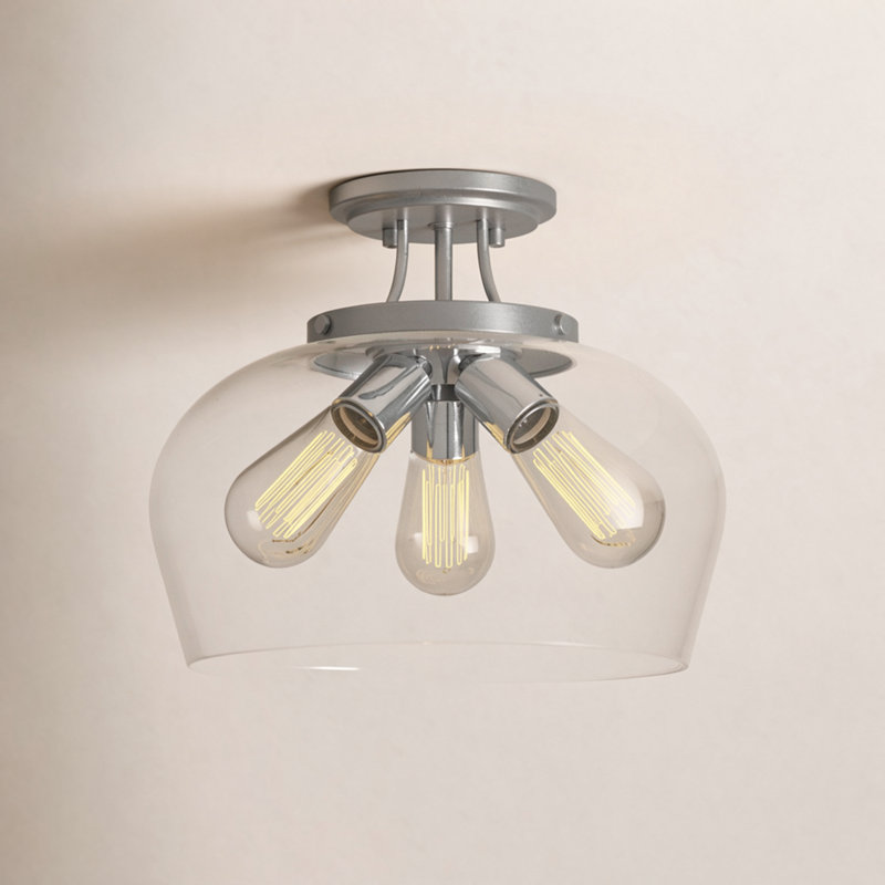 Breena 13" W 3-Light Dimmable Semi-Flush Mount, Satin Nickel, Clear