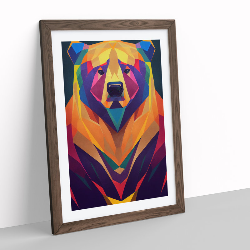 Geometric Bear No.7 Abstract 1 Piece Single Picture Frame Wall Art, 46cm H x 34cm W x 2cm D, Walnut