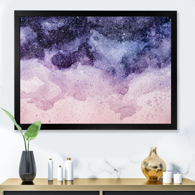 Abstract Purple Night Sky - Painting on Canvas, Black Picture Framed, 8" H x 12" W x 1" D