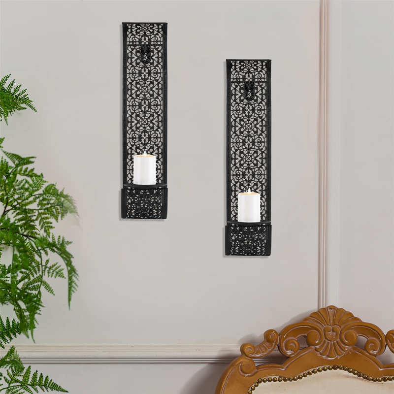 Appliques murales décoratives pour bougeoirs muraux - ensemble de 2 bougeoirs muraux, Noir mat