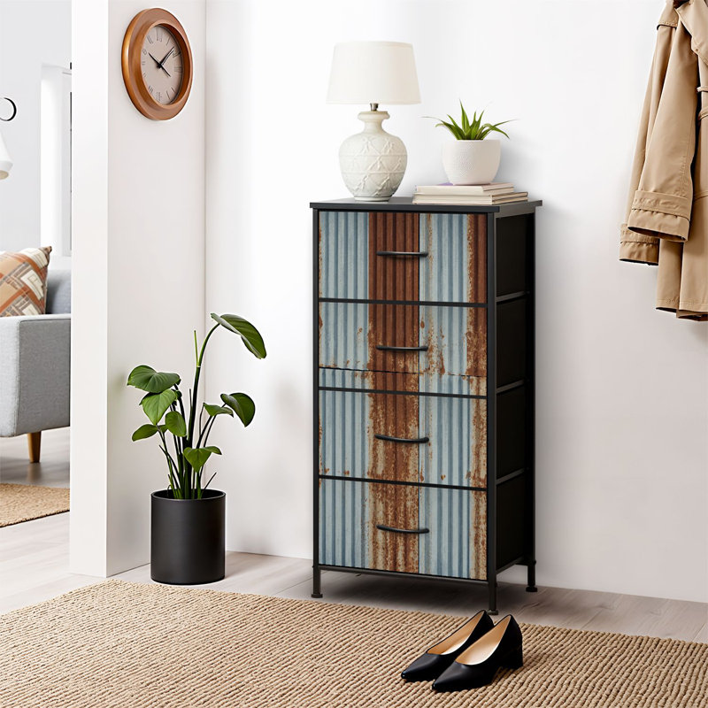 4 Drawer Dresser for Bedroom, Narrow Chest of Drawers, Wooden Top and Study Iron Frame 18"x37.5"-(WxH)