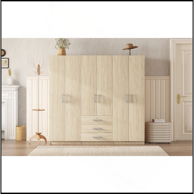 6-Doors Wooden Wardrobe Storage For Bedroom, With Big Drawers, Brown