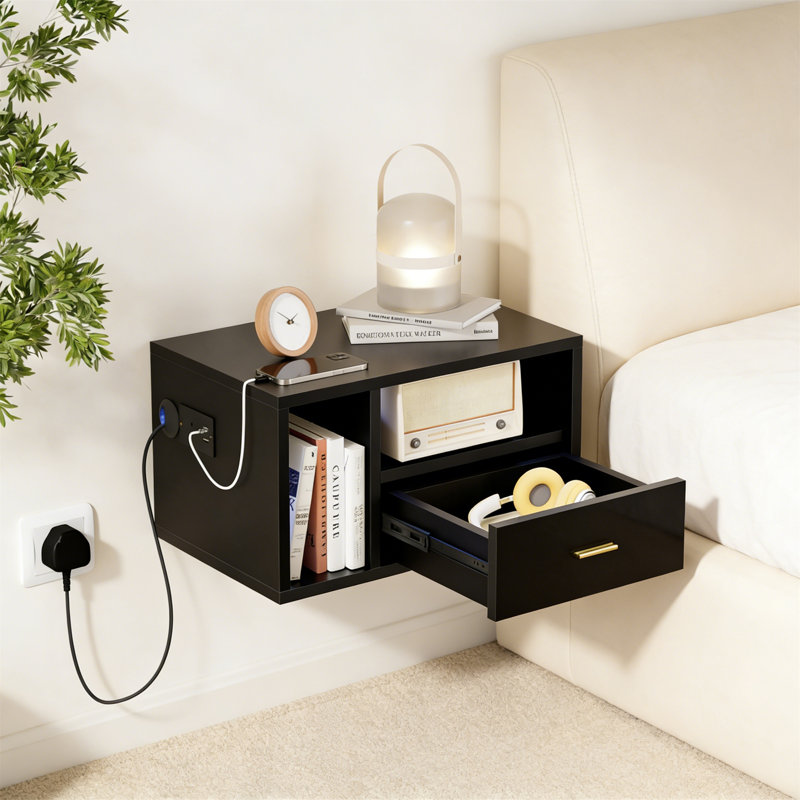 46.5cm W Manufactured Wood Bedside Table, Black