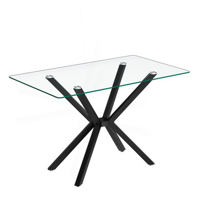 47.24" Rectangular Tempered Glass Dining Table,Stylish Design with Metal Legs, Kitchen Table for Dining Room by Mercer41