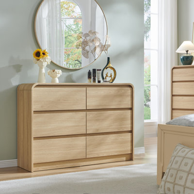Modern 6 Drawers Dresser for Bedroom, 47" Wide Wood Dressers & Chests of Drawers w/Curved Profile Design