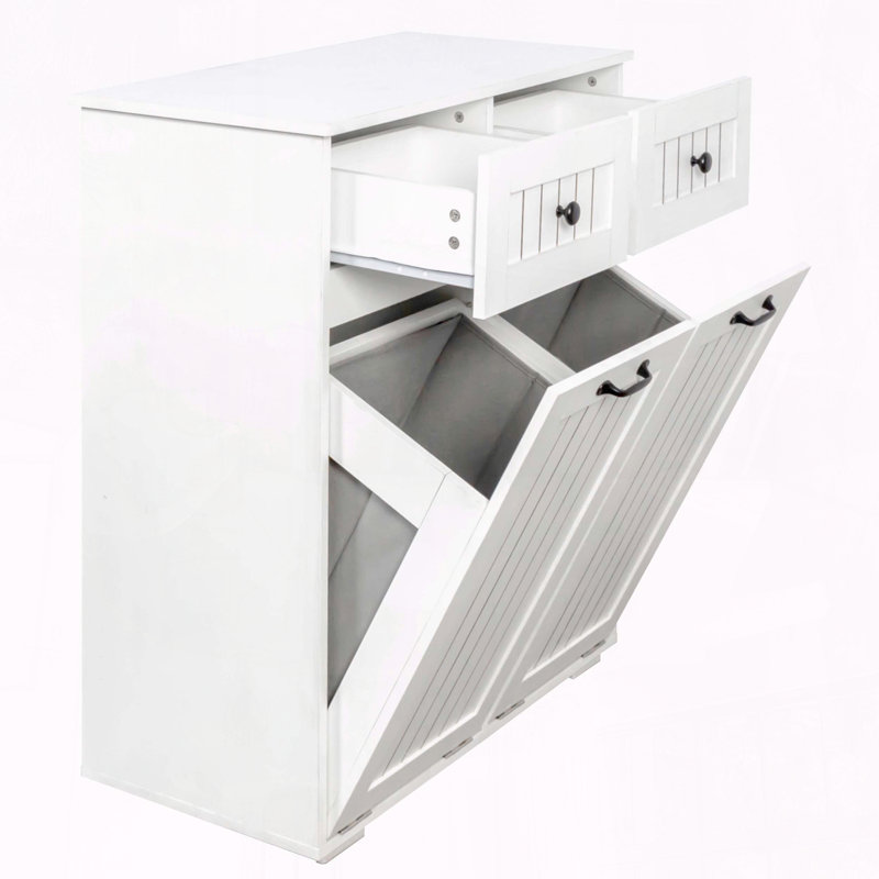 Laundry Cabinet with 2 Removable Laundry Baskets and 2 Drawers
