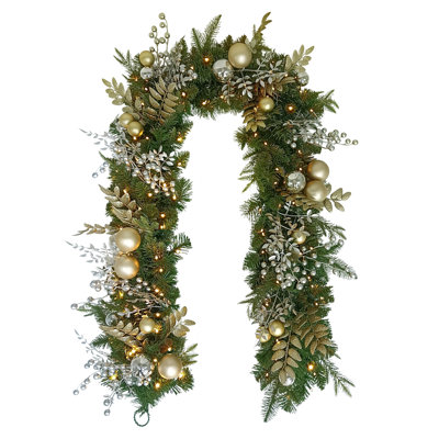 6 ft Pre-Lit Gold and Silver Decorated Artificial Christmas Garland