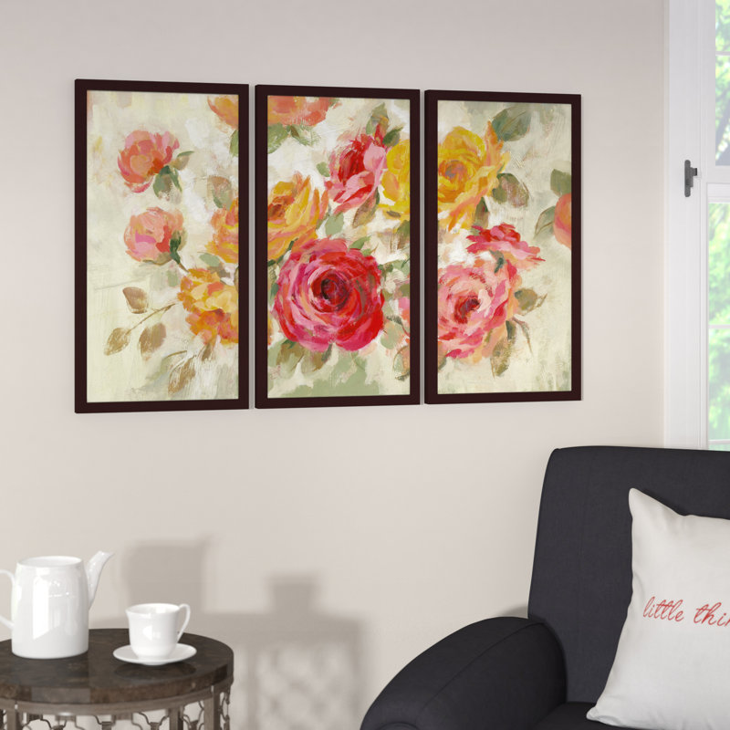 Impression de peinture à l’acrylique à multiples images encadrées de roses Brushy, H 25,5 po x l 40,5 po x P 1 po