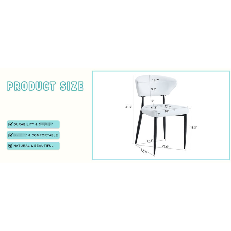 Chaise de salle à manger blanche minimaliste (4) - Dossier incurvé ergonomique pour le confort, rembourrage en éponge à rebond élevé, structure en métal robuste, fonction de glissement, facilité d'assemblage, processus