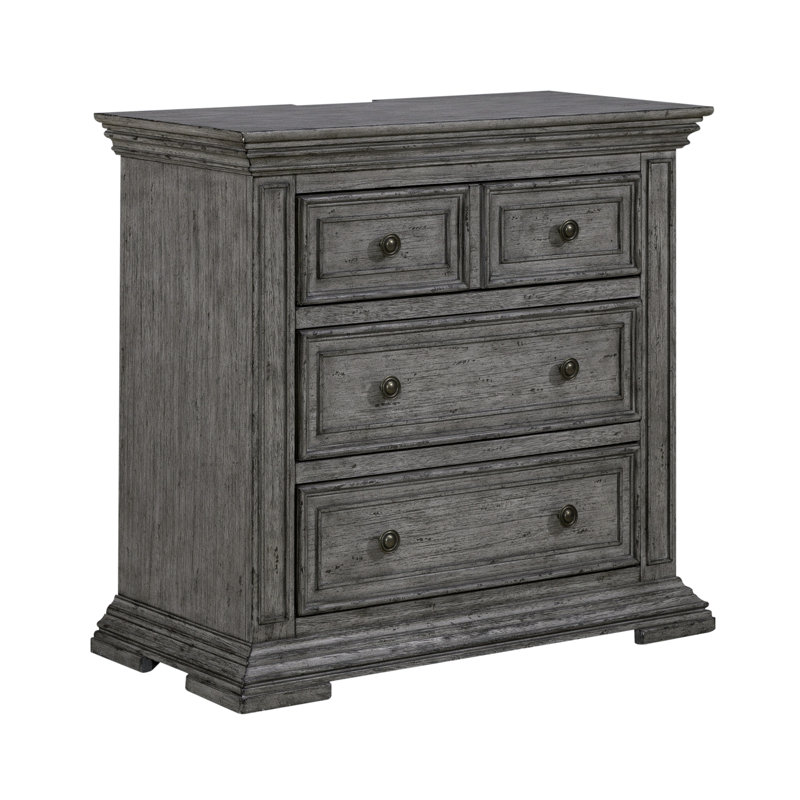 Temple Cloud 3 Drawer Nightstand w/ Charging Station, Gray