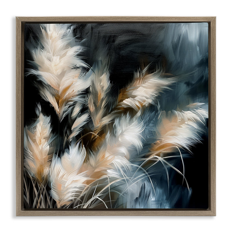  «Feathery Windblown Wheat», art mural encadré flottant par Raymond Powers, H 25 po x l 25 po, Cadre flottant orme Montalcino