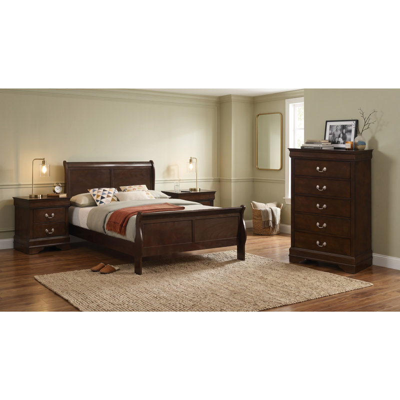 Ensemble de chambre à coucher complet de 4 pièces Lucien Cappuccino, 4 Pcs: Bed, Chest, 2 Nightstands, Full / Double