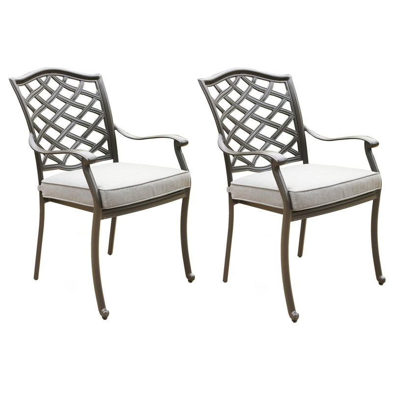 Annecorinne Outdoor Stacking Dining Armchair with Cushions, Cast Slate Sunbrella® Plainweave, Espresso Brown
