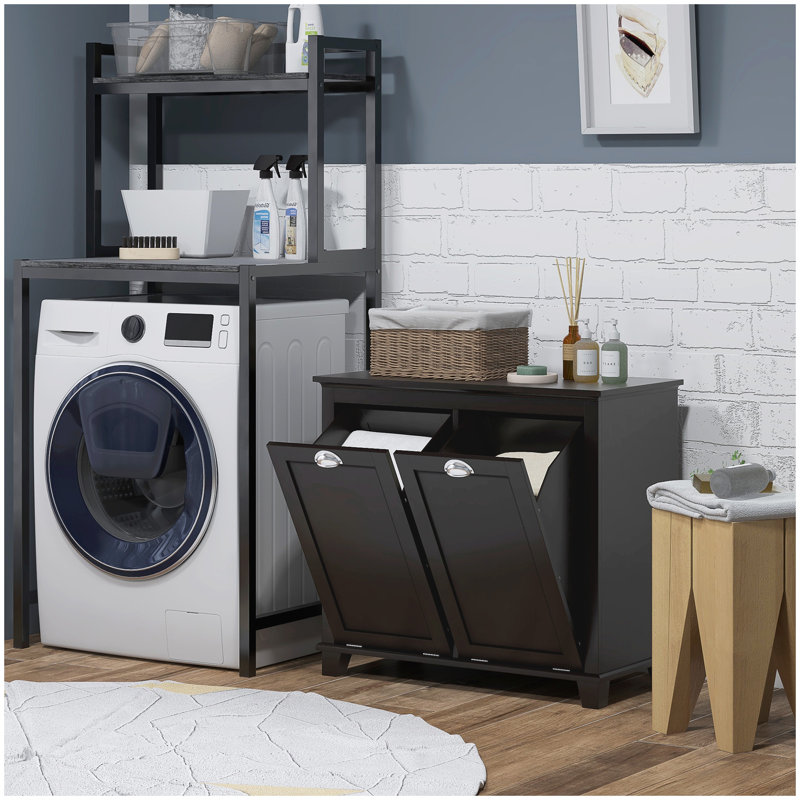HOMCOM Dual Tilt out Laundry Hamper Cabinet, Bathroom Storage Cabinet with 2-Compartment Hamper, Modern  Floor Cabinet for Washroom, Black