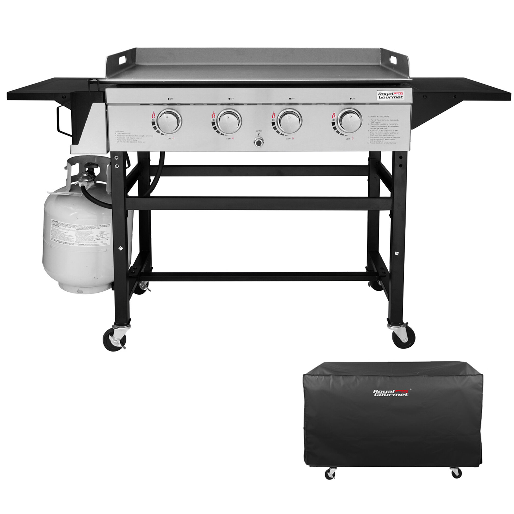 VEVOR 36 Outdoor Flat Top Gas Griddle Grill Propane BBQ Grill w/ Lid  4-Burner