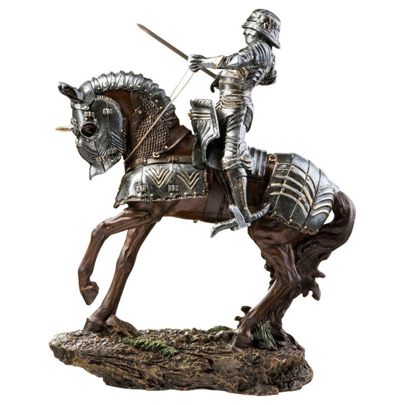Silver Resin Knight Statue with Intricate Armor, 12" Width