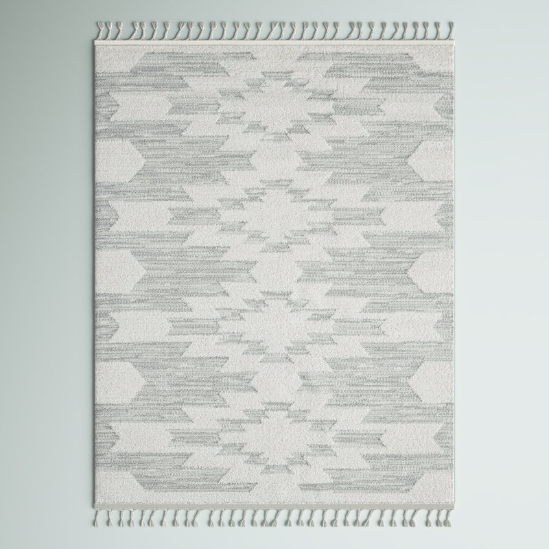 Lauri Southwestern Area Rug, Rectangle 6' x 9', Gray/Cream