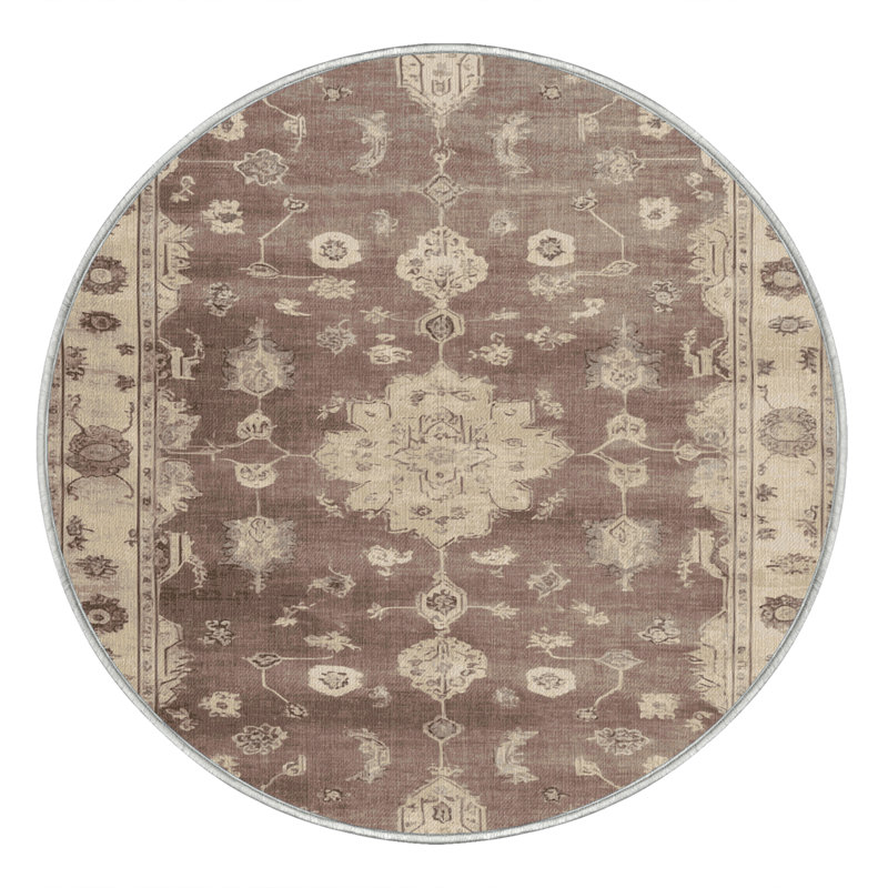 Tapis beige surteint lavable à la machine, Rond 4 pi