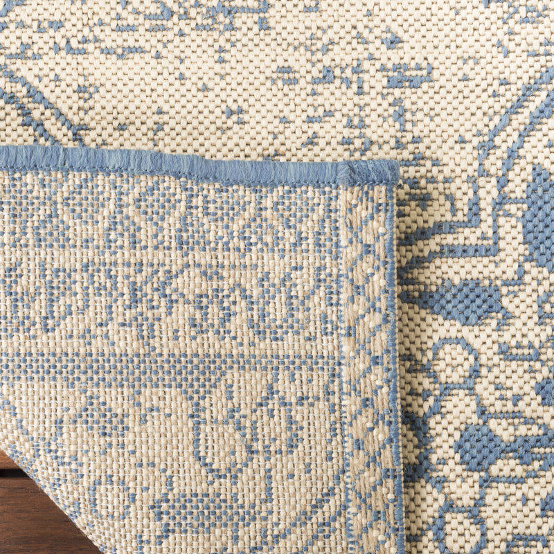 Danya Geometric Blue/Cream Indoor / Outdoor Area Indoor/Outdoor Area Rug, Rectangle 2'2" x 4'
