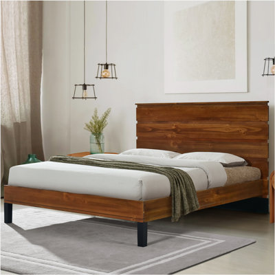 Mid-Century Modern Solid Wood Bed Frame King Size Platform Bed with Six-Piece -  Loon Peak®, E5AADAFDCEAF4A37B9761ED9F2242E95