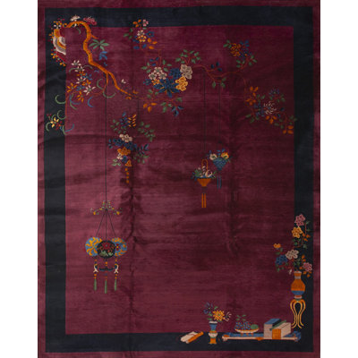 Antique Purple Colour Filed Classic Floral Vase Pattern Chinese Deco Carpet