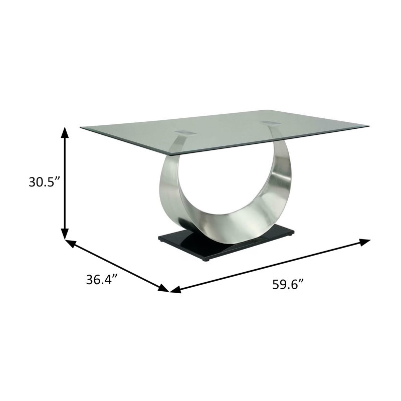 59.6" W Contemporary Dining Table, Silver/Black