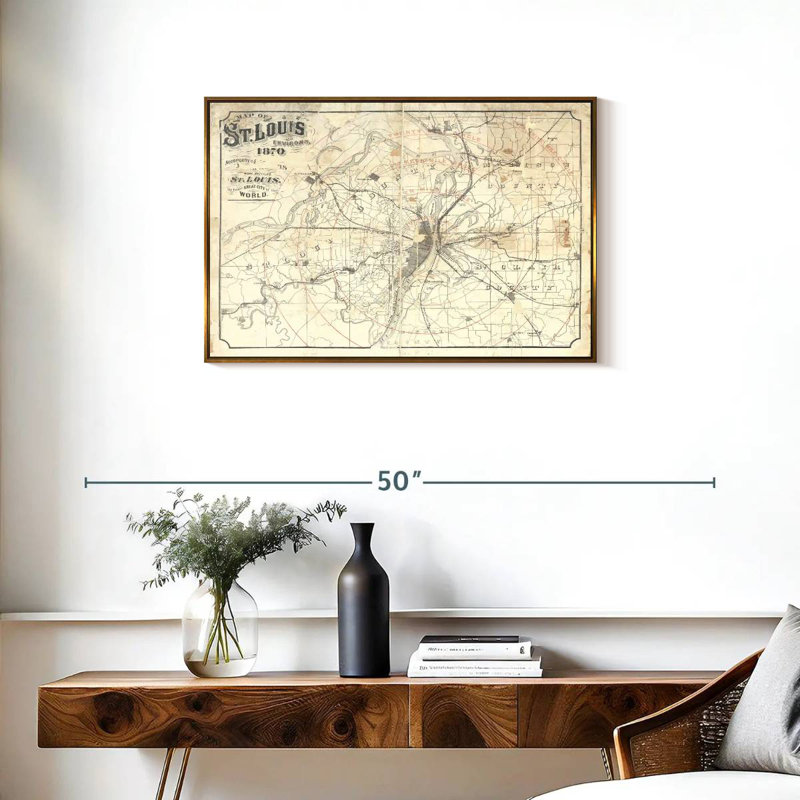 Carte rétro de St Louis II, 31 po x 21 po, Cadre flottant doré