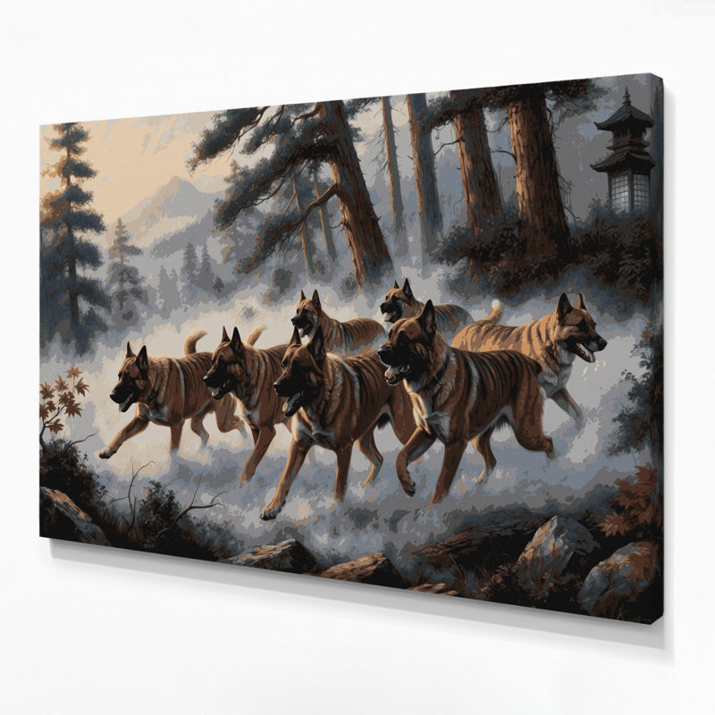 Chiens, art mural sur toile gris Kai Ken
