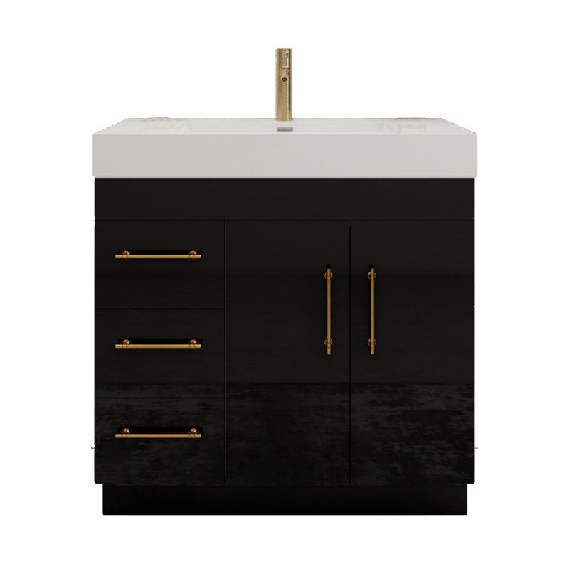 Ensemble de meuble-lavabo simple 36 po avec tiroirs et portes, Noir lustré