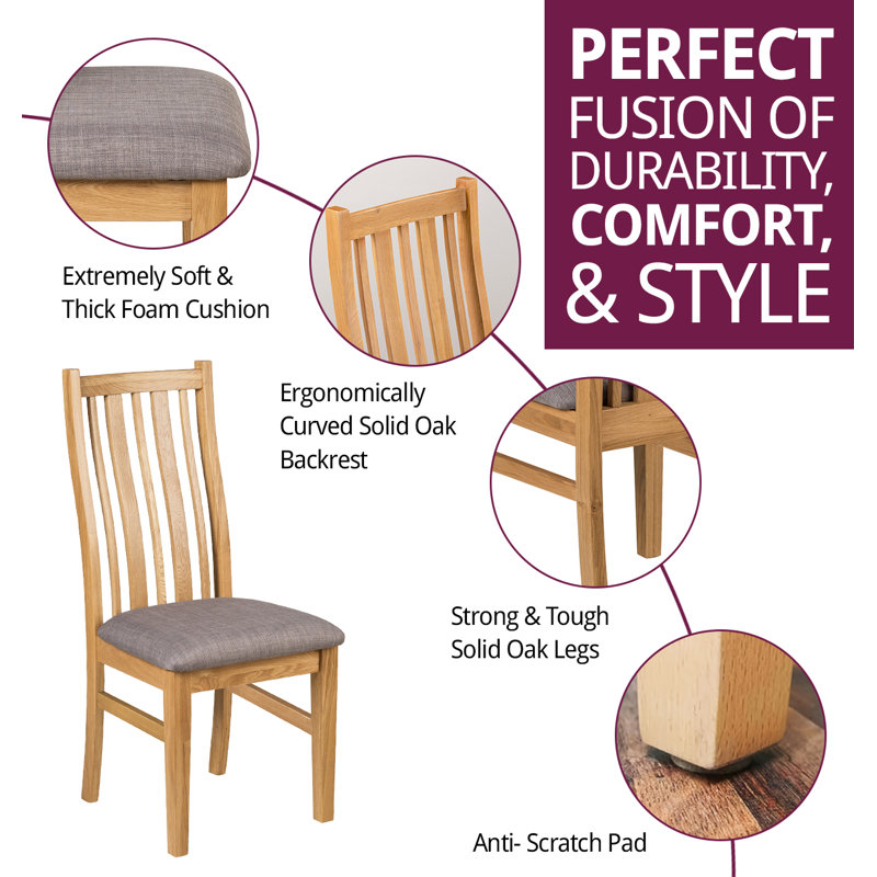 Sorrento 47cm H Fabric Upholstered Slat Back Side Chair, Steel Grey