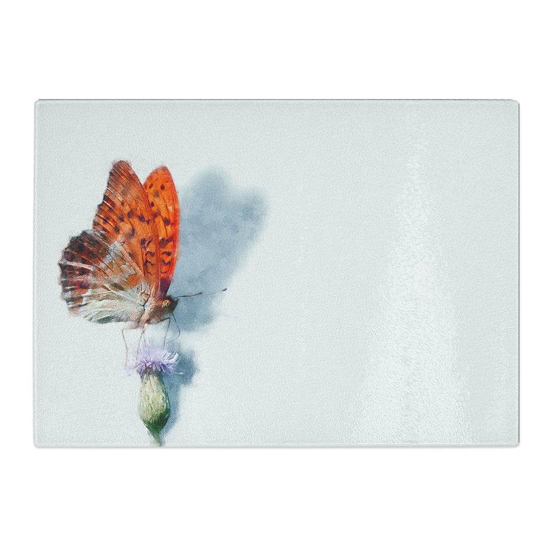 Tempered Glass Orange Butterfly on a Thistle Chopping Board