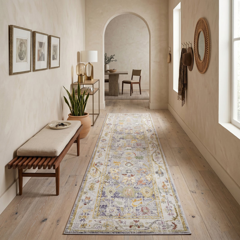 Vintage Traditional Bordered Low Pile Performance Area Rug, Runner 2'6" x 8'