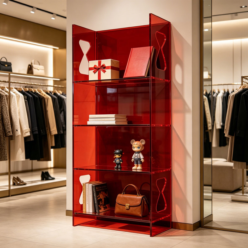 Red Acrylic Hourglass Display Shelf, 55.12" H x 23.62" W x 9.84" D