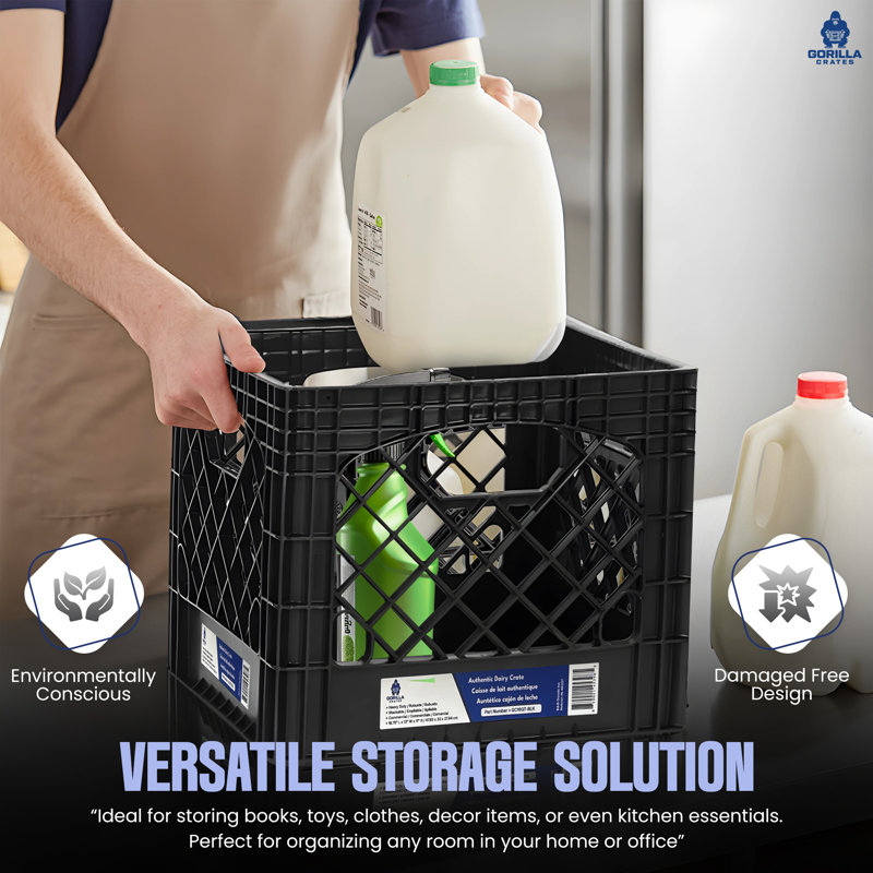 Rangement Juggernaut: caisse à lait: 16 pte - solution de rangement polyvalente, rangement empilable, bac en plastique robuste, poignées intégrées
