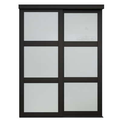 48 po x 80 1/2 po Porte coulissante en verre givré opaque 3-Lite, noir
