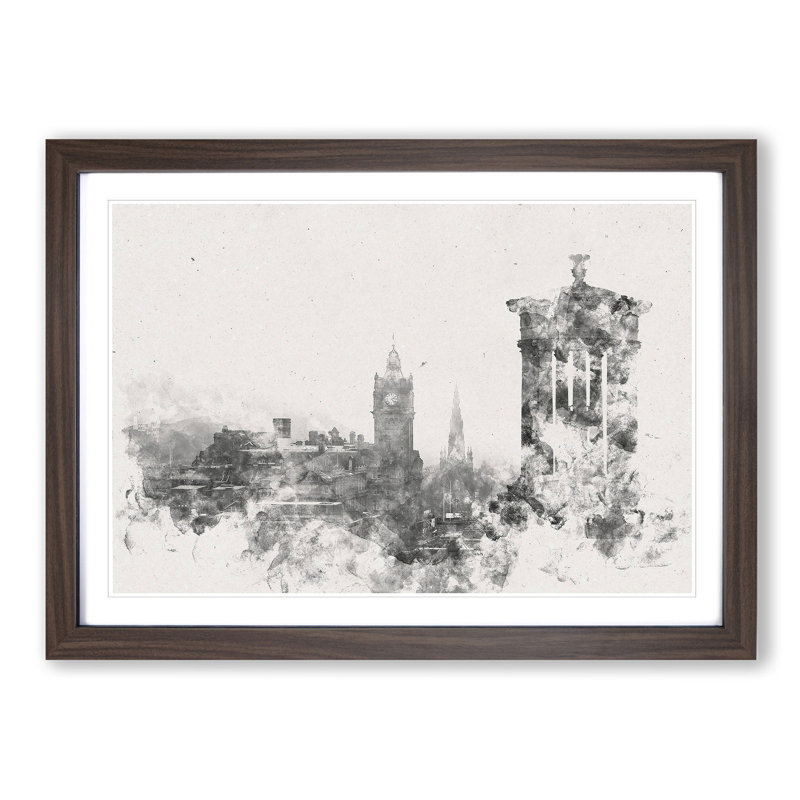 View of Edinburgh Skyline - Picture Frame Painting Print on MDF, 62cm H x 87cm W x 2cm D, Walnut Framed