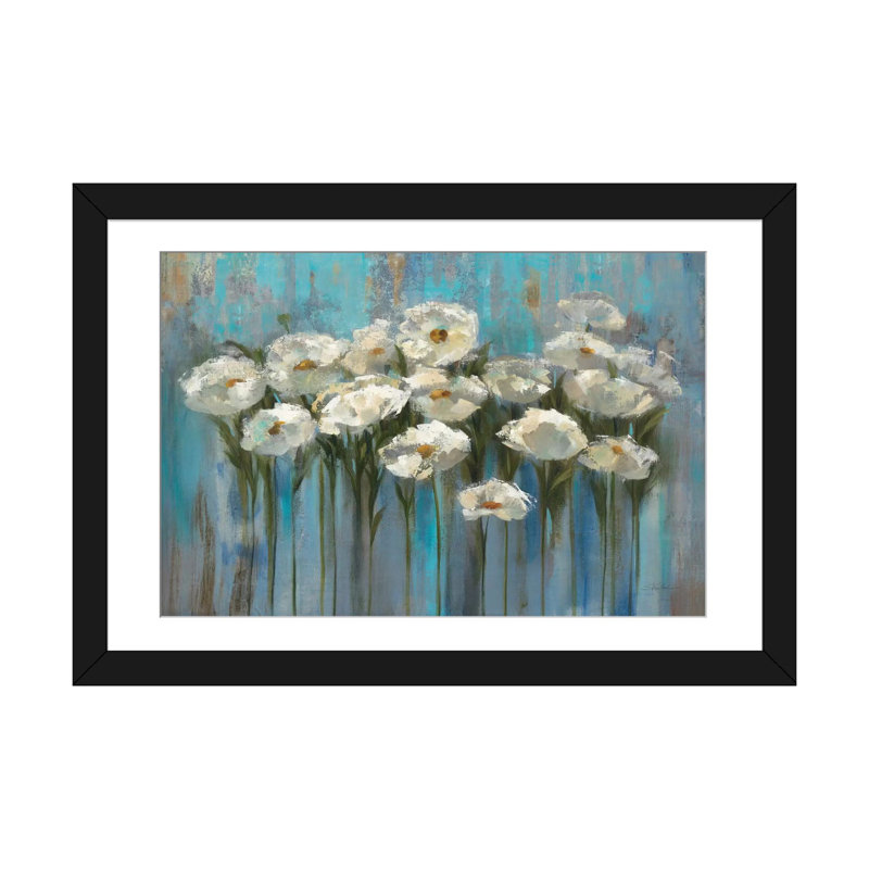 Impression sur toile anemones, H 24 po x l 32 po x P 1 po, Papier avec cadre noir, Blanc