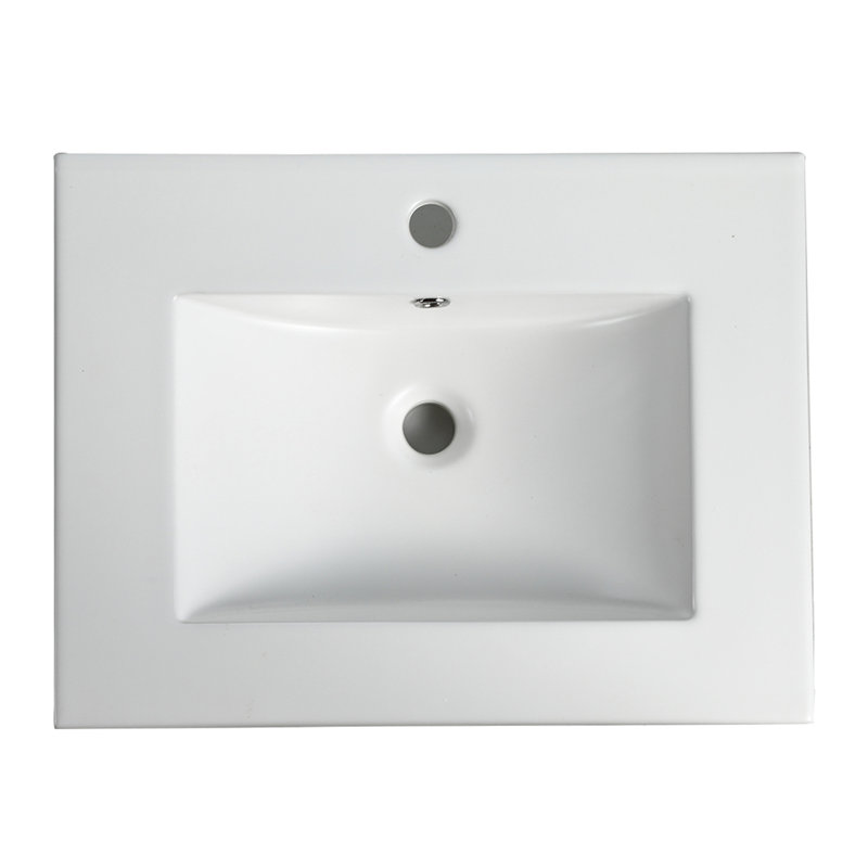 Plateau de meuble-lavabo en céramique 24 po - lavabo blanc brillant, P 24 po x l 18,3 po x H 6,7 po, comptoir épais de 0,81 po, profondeur de lavabo interne en céramique de 4,72 po