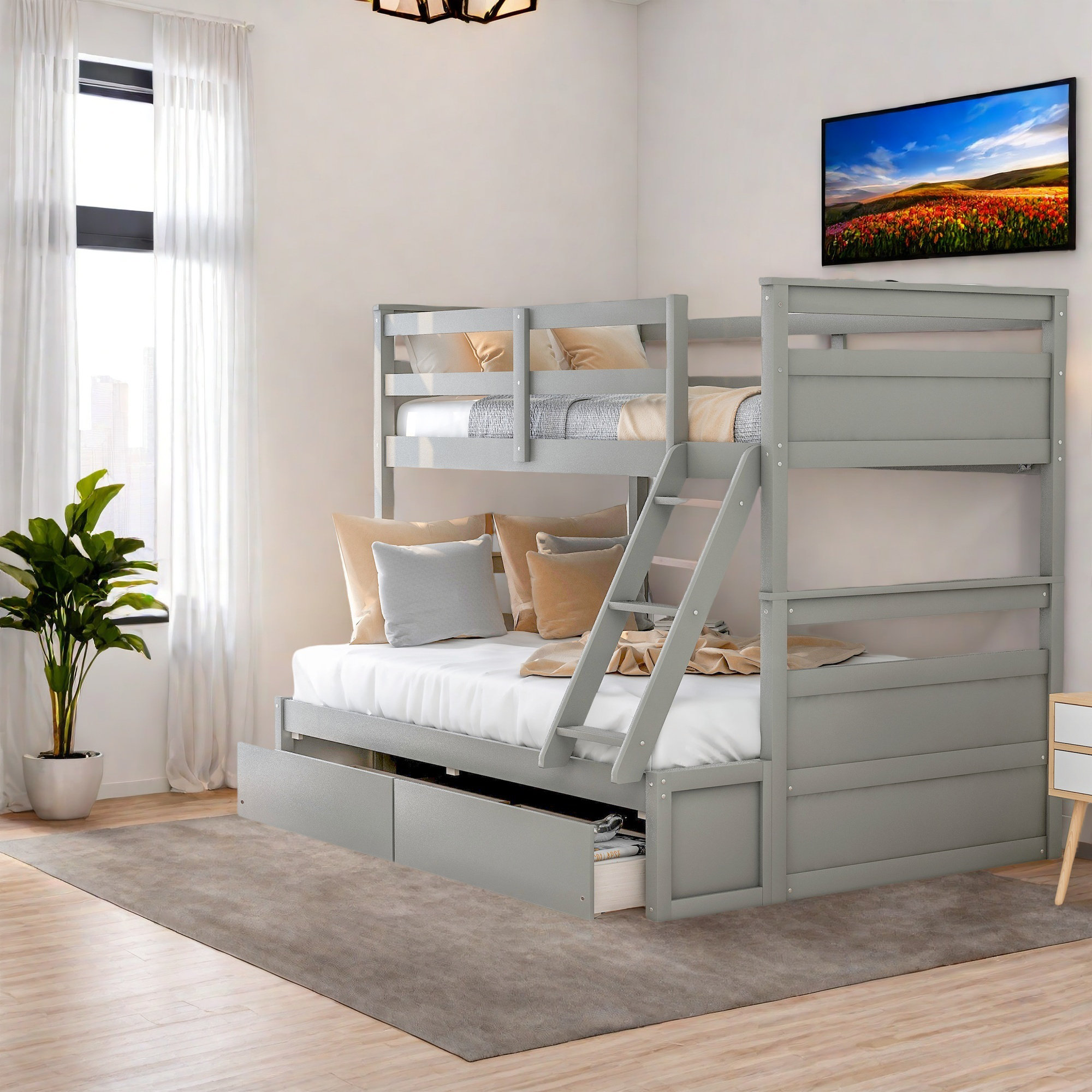 Harriet Bee Twin Over Full Bunk Bed With Storage - Wayfair Canada