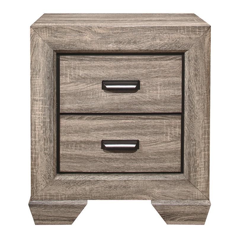 Table de chevet de chambre à coucher en bois au fini naturel avec 2 tiroirs et 2 glissières en métal pour une ambiance paisible