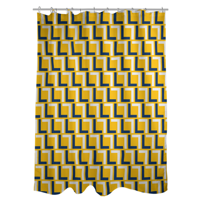 Rideau de douche géométrique simple, Navy Blue/White/Gold