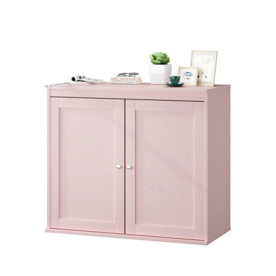 Modern 29" Baby Pink Kitchen Storage Cabinet, Coffee Bar Sideboard with Double Doors and Adjustable Shelves