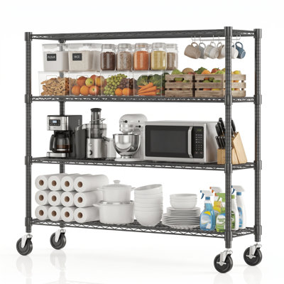 4-Tier Heavy Duty Metal Shelving Unit，Storage Shelves with Wheels