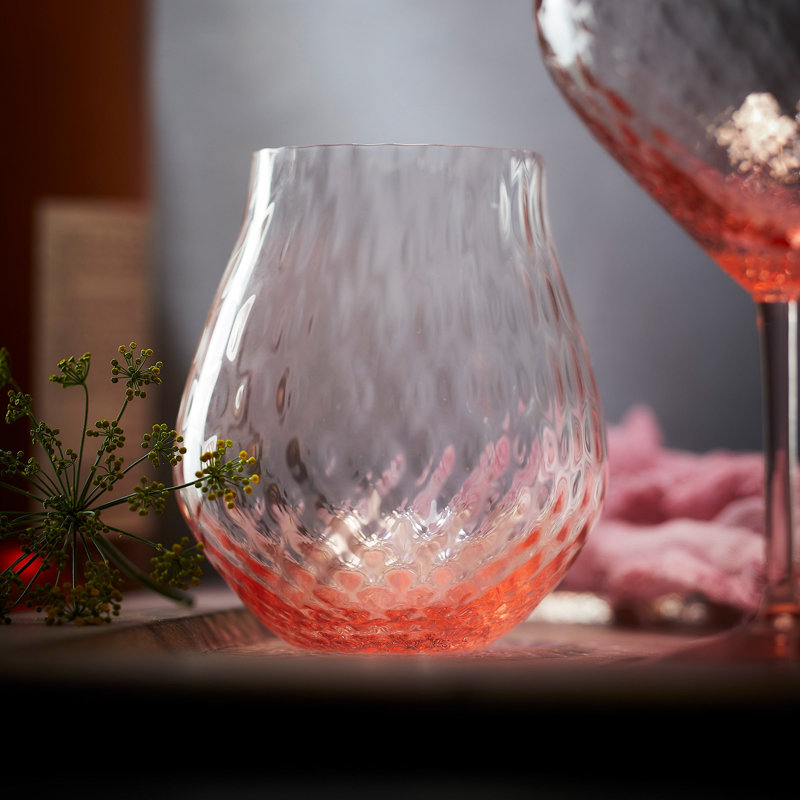 Phoebe Handmade Crystal Stemless Wine Glass, Rose