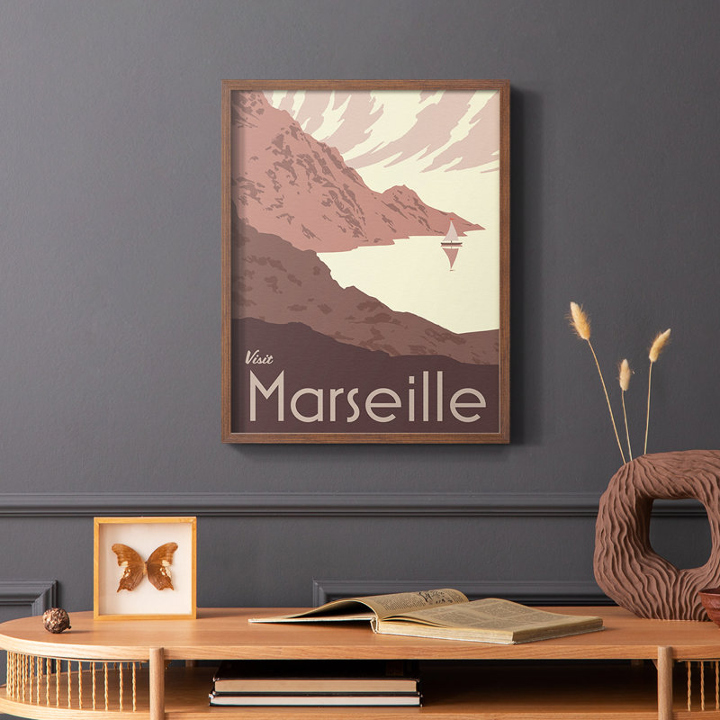 Côte française I, reproduction encadrée - bois massif, Cadre photo brun simple, H 10 po x l 8 po