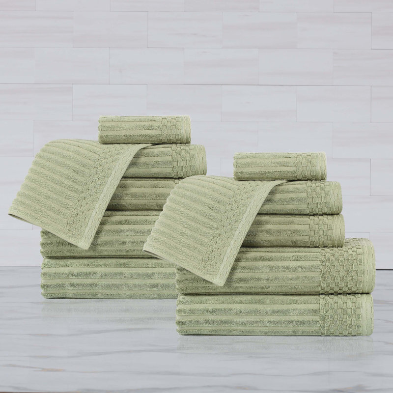 Ruvins 12 Piece 100% Cotton Towel Set, Sage
