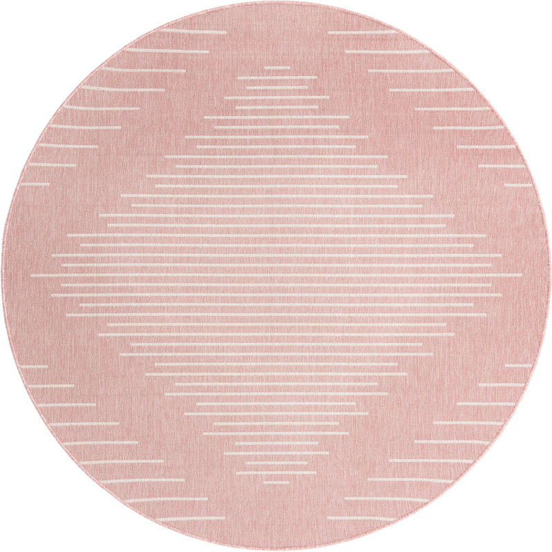 Tapis rayé en polypropylène tissé à la machine en rose / ivoire Wallington, Rond 7 pi 10 po